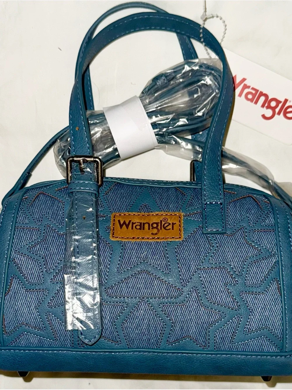 NEW Wrangler Denim Star Western Satchel Crossbody Bag NWT Blue Purse
